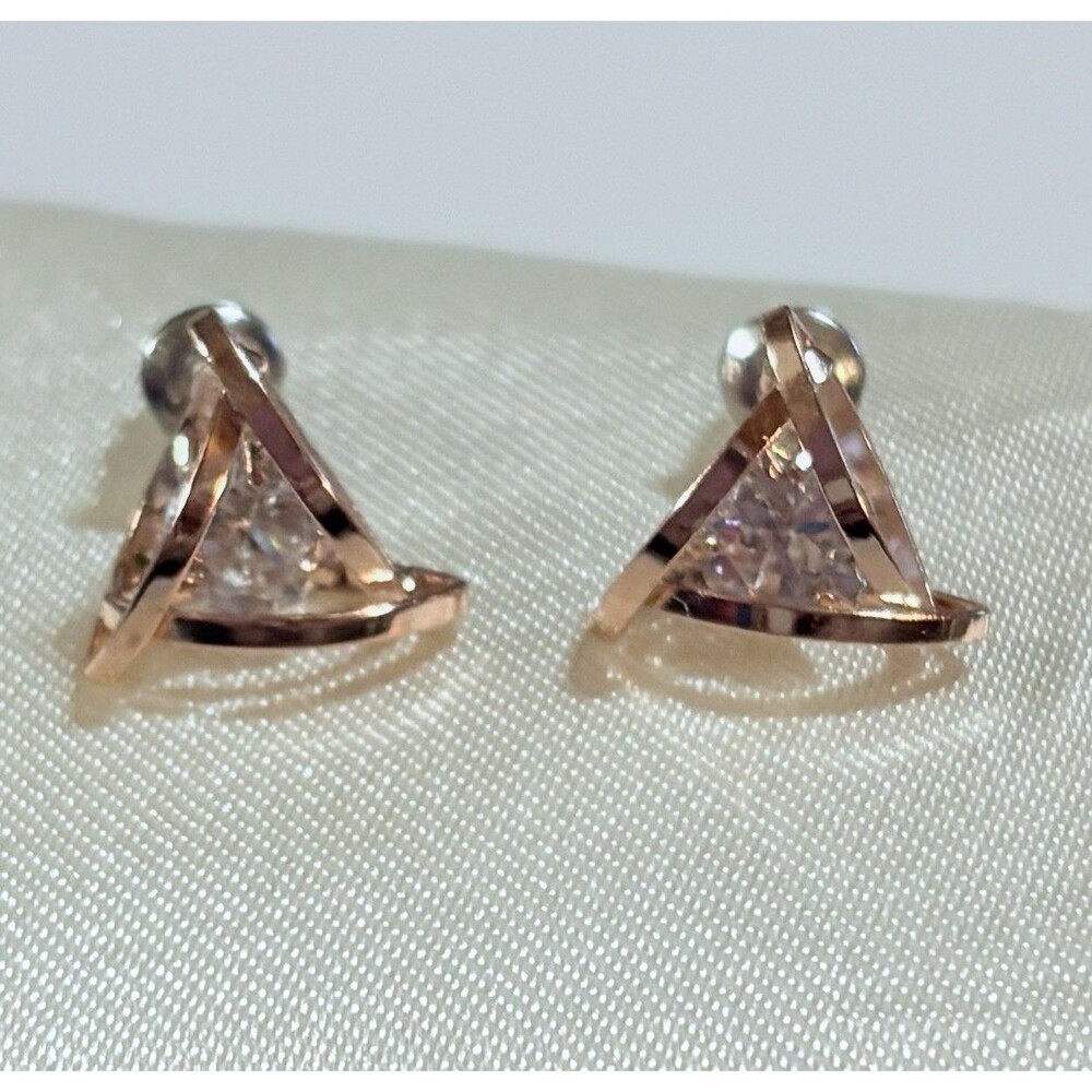 Modern Geometric Triangle Stud Earrings Rose Gold Tone & Clear Cubic Zirconia